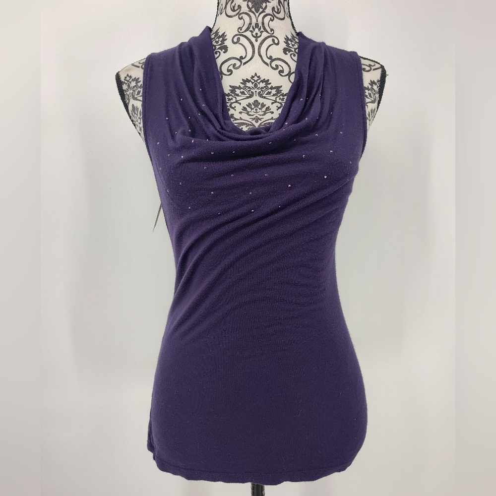 The Limited Deep Purple Sleeveless Gathered Neck Sleeveless Top Women's Small